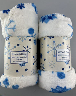 TWO Kirkland s Home Micro Cozy Super Soft 42  X 60  Throw Blankets Snowflake NEW