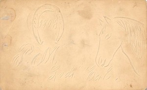 Lodi-California-Cavalo-Ferradura-arte-Feita-A-Mao-saudacoes-1908-cartao-postal-Vintage