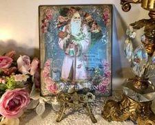 Christmas Olde World Santa, Victorian Shabby Chic Handcrafted Plaque / Sign