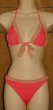 VICTORIA'S Secret - 2 pc - Coral Pink - Ruffle Trim - Triangle Top Bikini sz S