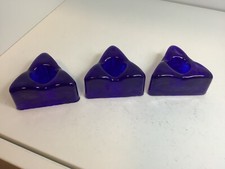 Cobalt Blue. Glass Candlestick/Candle Holders. Trio. Triangular. Heavy. Organic.