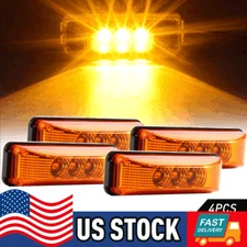 4x Amber 3 LED Side Marker Clearance Lights Waterproof for Trailer Truck RV