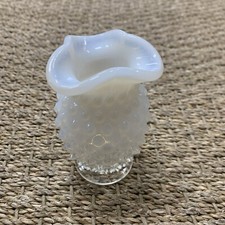 Vintage Hobnail White Opalescent Small Bud Floral 4 inch Vase