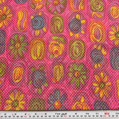 Vintage Swiss Dot Groovy Florals on Pink Semi Sheer Fabric by the HALF YARD