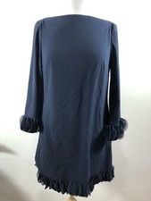 Tahari Navy 3/4 Sleeve Crepe Circle Chiffon Cupcake Hem Shift Dress