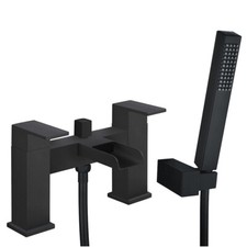 Matt Black Square Waterfall Bathroom Basin Bath Taps Thermostatic Shower Mixers