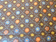 Orange, Blue, Yellow Flowers on Brown Cotton Fabric 44" Wide x 36" long