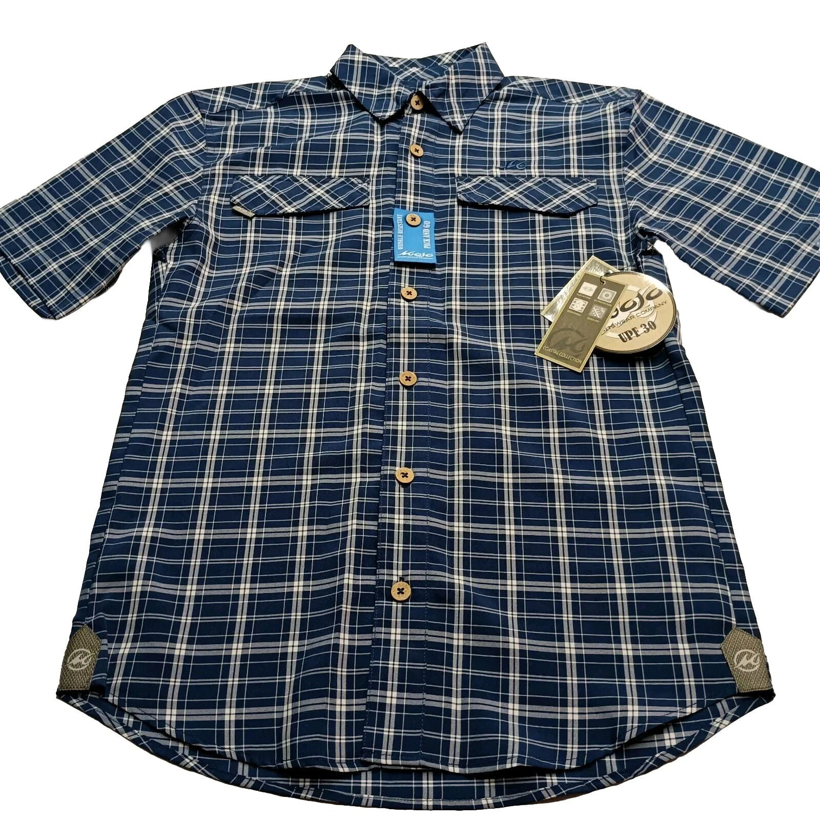 Mojo Sportswear Co Shirt Men's S Blue Coastal Plaid UV Protection Quick Dry