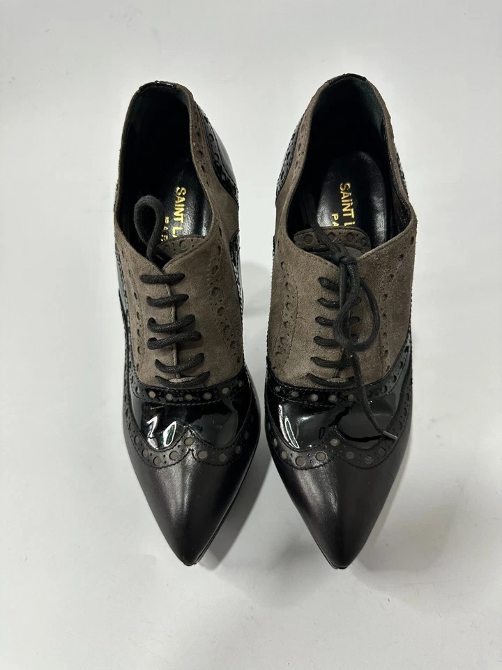 Botines Saint Laurent Nappa charol gamuza Tribtoo 105 con cordones negros talla 36 EU Foto 3 de 4