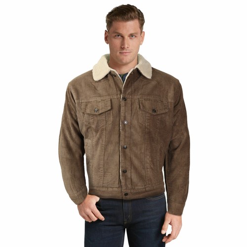 Men's Premium Classic Button Up Fur Lined Corduroy Sherpa Trucker Jacket - Picture 9 of 12