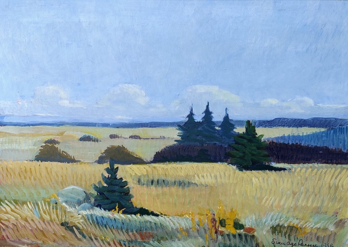 Sven Aage Larsen (1931-2004): OPEN LANDSCAPE w. CORN FIELDS, dated