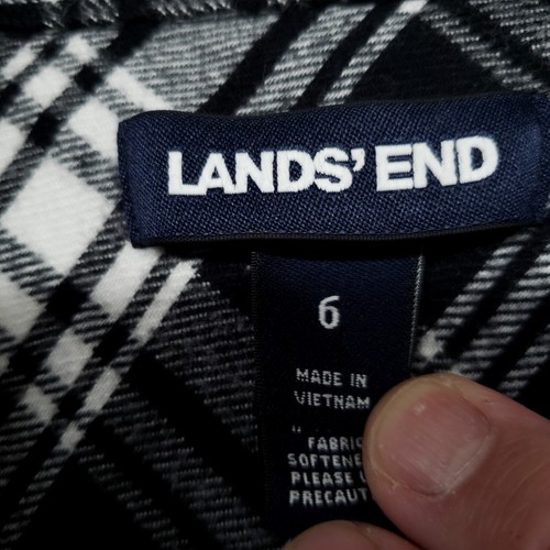 Lands End Womens 6 Black White Plaid Flannel Shirt Soft Cozy Button Down - Picture 3 of 17