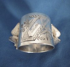 Antique Figural 2 Doves Napkin Ring Silver Plate Meriden Company 146  Monogram