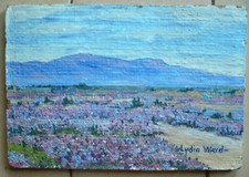 LYDIA WARD, VIOLA LUPINO PAESAGGIO PLEIN AIR IMPRESSIONISTA FIRMATO OLIO VINTAGE 