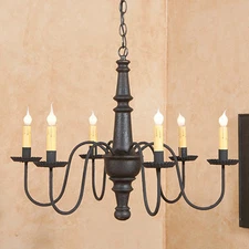 Irvin's 6 Arm Harrison Wood Chandelier - Country Primitive Lighting - New!