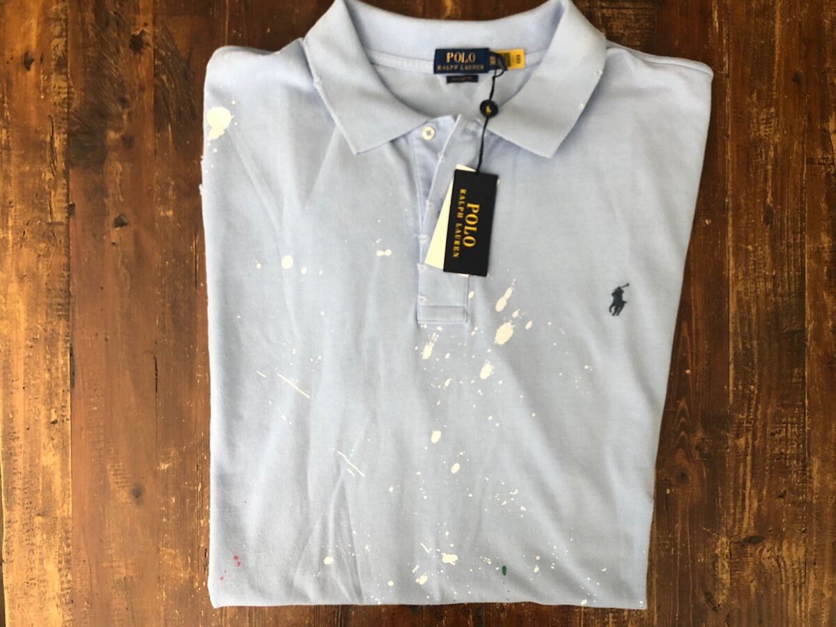 Polo Ralph Lauren Light Blue Men's Repaired Distressed Paint Polo Ralph Lauren Light Blue Men's Repaired Distressed Paint