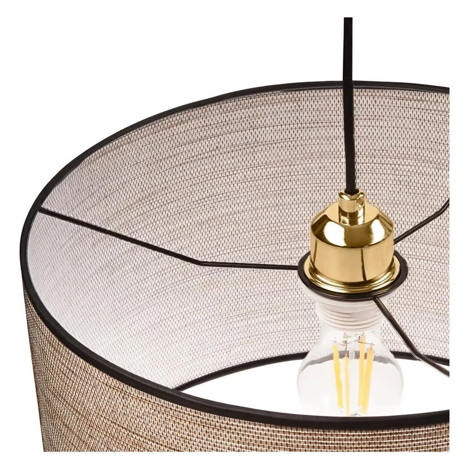 Lámpara Colgante De Mesa De Comedor De Tela Y Metal E27 Ø35 Cm Redonda En Oro - Imagen 2 de 4