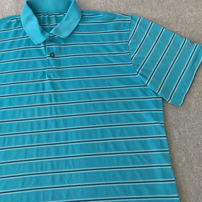 IZOD Golf Polo Shirt Button Up Mens Size XL Turquoise Boxy Striped Performance