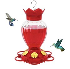 Red Hanging Hummingbird Nectar Feeder, 6 Bee Guard Ports, Ant Moat