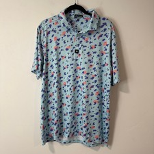 Bad Birdie Men's Polo Shirt Short Sleeve Golf Allover Print Blue Purple XL