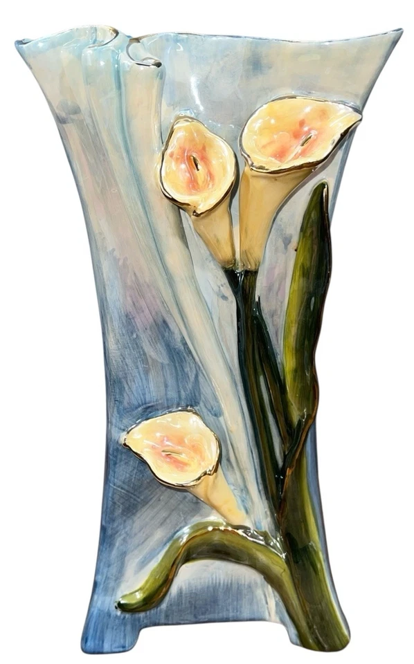 "Florero Blue Sky Clayworks de Heather Goldminc Calla Lily cerámica azul 11,5"" 2008" Foto 2 de 4