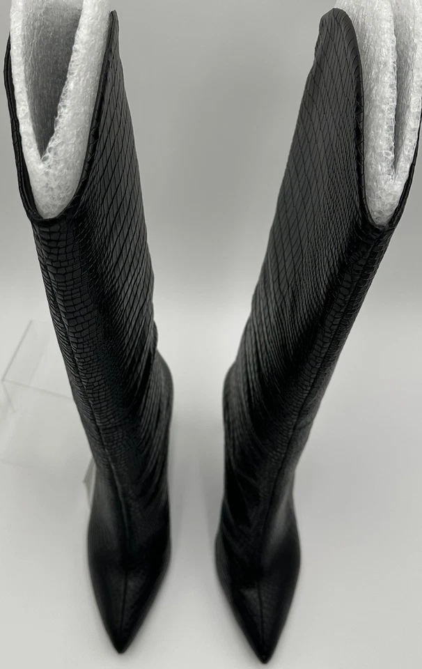Schutz Maryana Negro Croco Cuero Repujado Tacón Alto Botas hasta la Rodilla Para Mujer’s 8.5B Foto 3 de 4