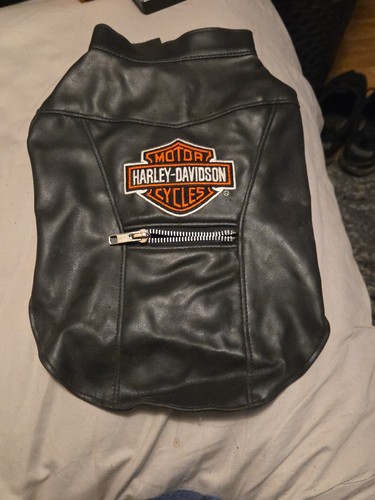 HARLEY DAVIDSON PET VEST. SIZE SMALL. BLACK FAUX LEATHER.  USED