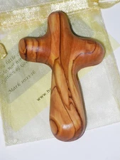 Comfort Cross Holding Cross+ Organza Gift Bag Olive Wood Bethlehem Small Size