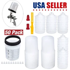 50 Pack PPS CUPS Disposable Paint Spray Gun Cup Liners and Lid System (125 Mic)