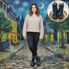 Stivali Dr. Martens donna 1460 Pascal Mystic floreale blu teschio serpente taglia 6 US