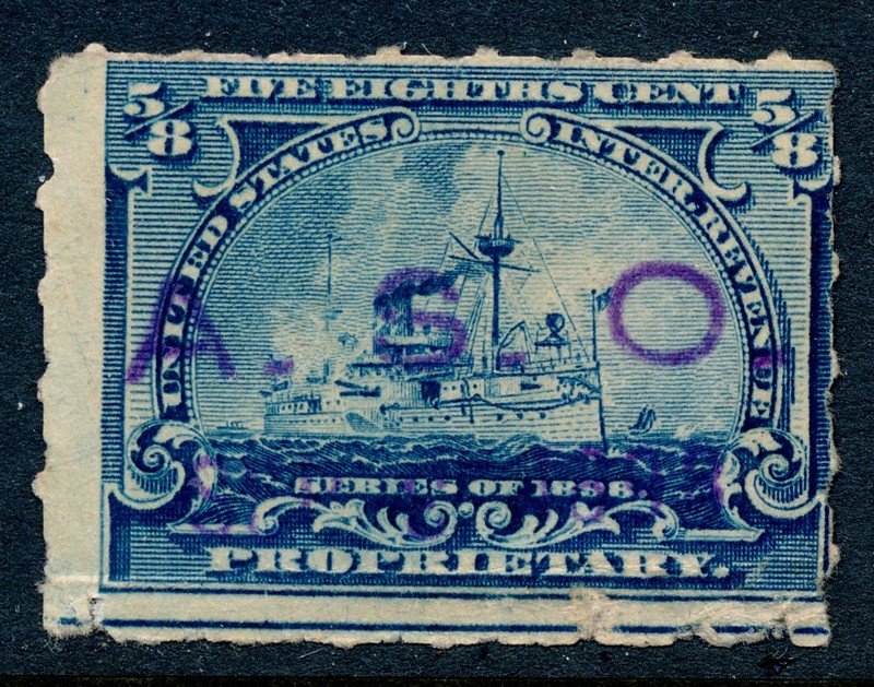 99c Start! US Revenue Stamp Battleship RB23 Allen S. Olmstead, LeRoy NY cancel