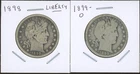 (2) Coins - 90% Silver Barber Half Dollars 1898, 1899-O