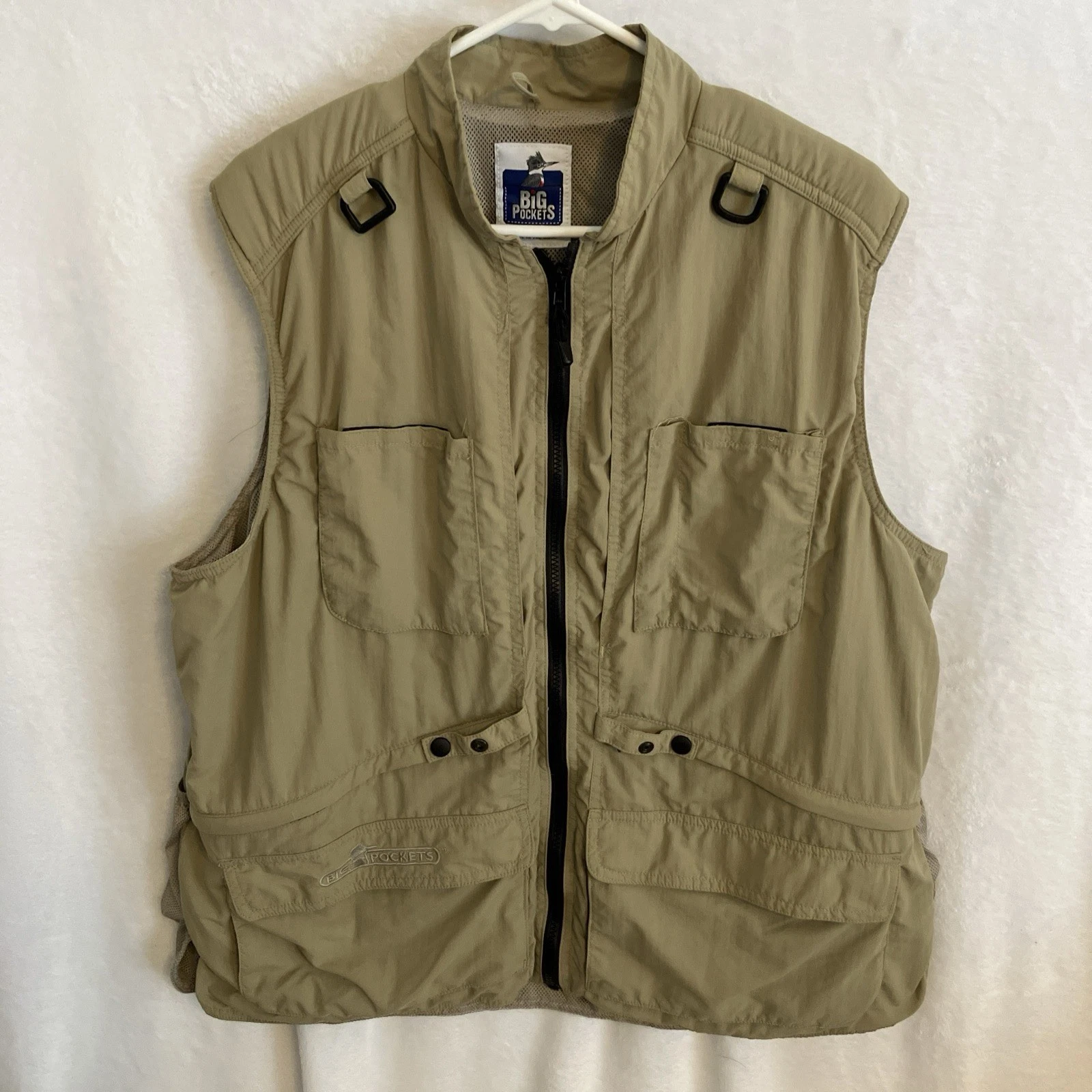 Big Pockets Fishing Vest Men XL Beige Utility Outdoor Hiking Travel Gorpcore USA