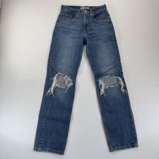 Levi's Low Pro Mid Rise Destructed Straight Jeans Denim Classic Size 24