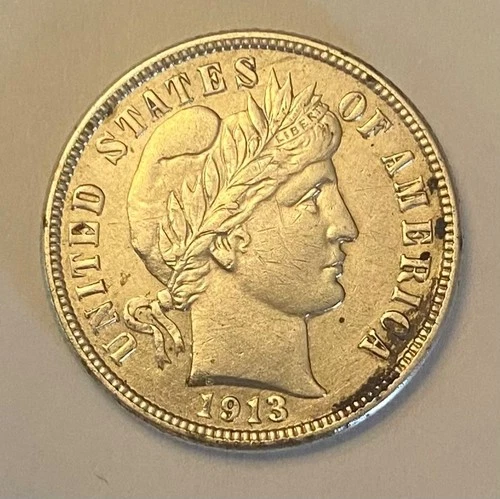 1913 barber dime Au with album toning