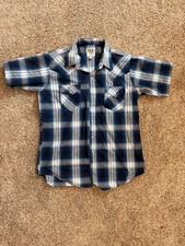 Ely Cattleman Western Blue Check Pearl Snap Short Sleeve Shirt Men's Large