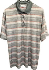 Grand Slam Men's Size Large Gray and Red Striped Short Sleeve Golf Polo Shirt