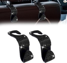 2 Pack Car Seat Headrest Hook, Bling Car Hooks Front Seat, Back Seat Black