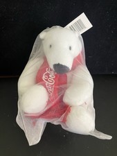 Coca-Cola Mini Bear Plush Stuffed Animal White Polar Bear Red Winter Scarf - NEW