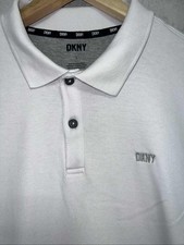 DKNY Men's Polo Shirt Short Sleeve Cotton Blend Golf Casual Logo Size L white