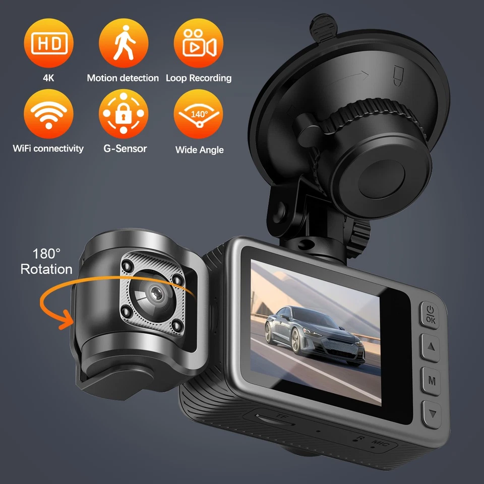 Front and Rear 4K Dash Cam View 120° Car Camera Night Vision with Built in WiFi - Image 2 of 4