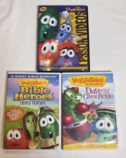 VeggieTales DVD Lot Bible Stories Dave & Giant Pickle Heroes Lesson Videos Set