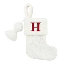 Letter H Cable Knit Monogram MINI Stocking St. Nicholas Square 8" White Xmas