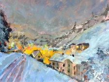 Winter Snow Original Acrylic Painting, 12x9 Inches Holidays Landscape Wall Art