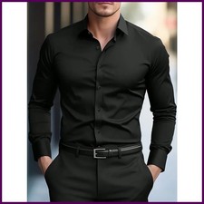 2025 Men's Shirt Brand New Solid Color Long Sleeve Smart Casual Four Season.