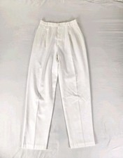 Joan Walters Dress Pants Size 8 Women White Pleated Straight Leg Trousers Vtg