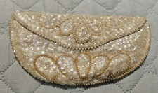 Vintage 1940s/50s Ivory Beaded Evening Clutch Sequin Pearlized Glass Handbag