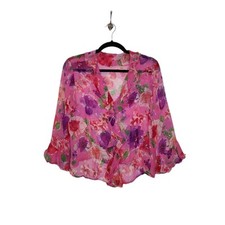 Vintage y2k Silk Blouse Sheer Floral Flowers Ruffles Buttons Fairy Whimsy