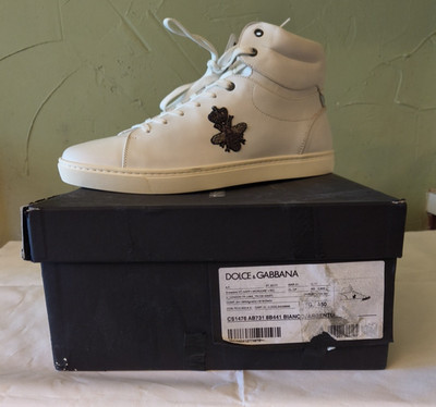 Dolce & Gabbana Men's London Bee and Crown White High-Top Sneakers Size 11 NEW