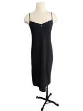 J Crew Strappy Sleeve Black Midi Dress Women's Medium Quiet Coquette Party Goth